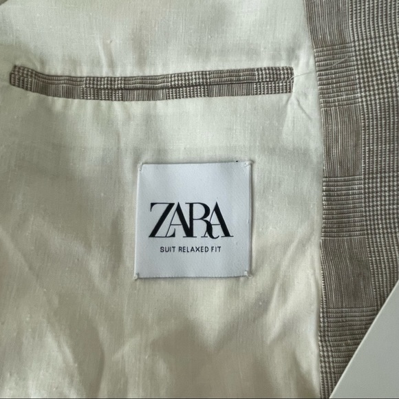 ZARA MEN’S LINEN BLEND SUIT JACKET IN RELAXED FIT TAN BROWN LARGE - Picture 10 of 14